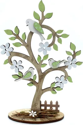 Produktbild von Holz Figur Baum mit Vögeln 1 Stück - 19cm x 28cm