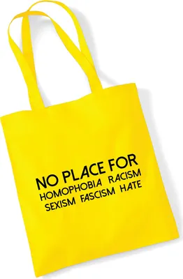Produktbild von Huuraa Jutebeutel No Homophobia Racism Hate 10 Liter Yellow Baumwolle Tasche Geschenkidee
