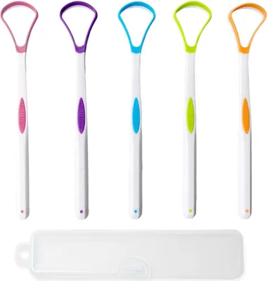 Image de Set de gratte-langue pour adultes et enfants, brosse à langue en plastique multicolore