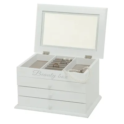 Produktbild von Boltze Schmuckdose Beauty Schmuckschatulle Holz weiß, inkl. 3 Schubladen
