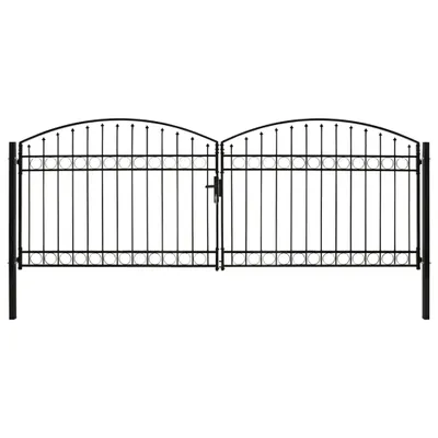Obrázek produktu pro Plotová brána The Living Store dvoukřídlá oblouková ocelová 400 x 150 cm černá