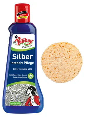Produktbild von Poliboy Silber Intensiv Pflege - 200ml - mit Quellschwamm - für echtes Silber und versilberte Gegenstände