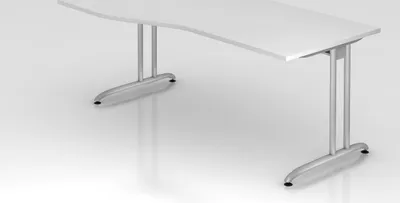 Produktbild von Schreibtisch Markku | Weiß | BxT 180x100/80cm | Arbeitshöhe 72cm | höhenjustierbar 0-10 mm | C-Fuß-Gestell Silber | Rechteckform