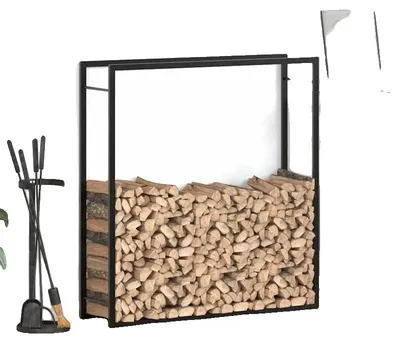 Obrázek produktu pro Regál na dříví, robustní ocelová konstrukce, úsporný design, černá barva