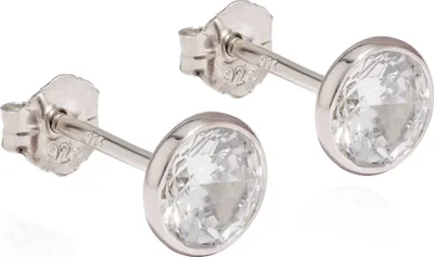 Produktbild von Paar 925er Silber Ohrstecker Ohrringe Ohrhänger Cubic Zirkonia Weiß 5008 6,5mm