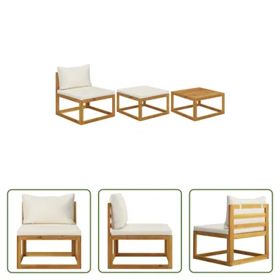 Produktbild von The Living Store 3-tlg. Garten-Lounge-Set mit Creme-Kissen Massivholz Akazie