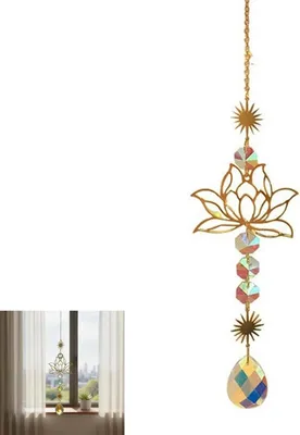 Produktbild von Lotus Kristall-Prisma Windspiel – Messingrahmen Glasdekoration, Fensteranhänger, Elegantes Geschenk