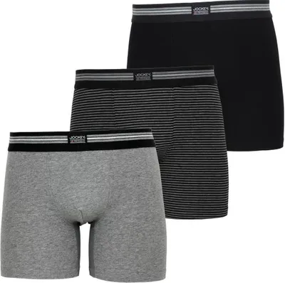 Produktbild von JOCKEY 3P Boxershorts etwas länger am Bein grau, gestreift, schwarz L