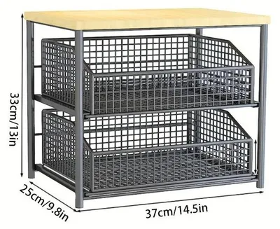 Produktbild von Küchen Arbeitsplatten Organizer - 2-stöckiges Metallregal - Ausziehbare Schublade - Drahtkorb - Mikrowellen- und Kaffeestation - Für Gewürze und Toaster - Schwarz