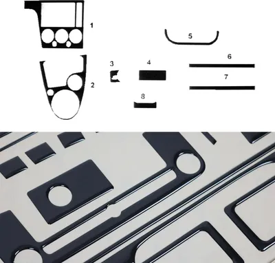 Productafbeelding van Interieurdecoratie voor het dashboard van een Ford Focus (2004-2008), met een zwarte pianolakafwerking, bestaande uit 12 delen