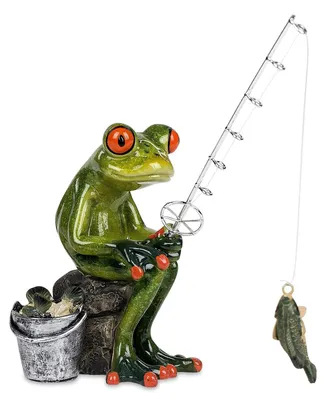 Produktbild von Figur: Frosch, Fischer, sitzend, Fisch, Polyresin, 15 cm