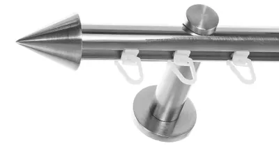 Produktbild von Innenlauf Gardinenstange Edelstahl Look 20mm Wandträger 1-läufig Spitze, Länge wählbar H30 E31
