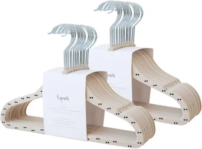 Productafbeelding van Sprouts fluwelen babyhangers - Set van 3 - Antislip slank - Dubbele stippen beige