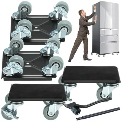 Image de Kit de transport de meubles - Roulettes pour meubles avec outil de levage - 4 pièces - Rotation à 360° - Double roulement à billes - Roulettes silencieuses - Capacité de charge : 800 kg