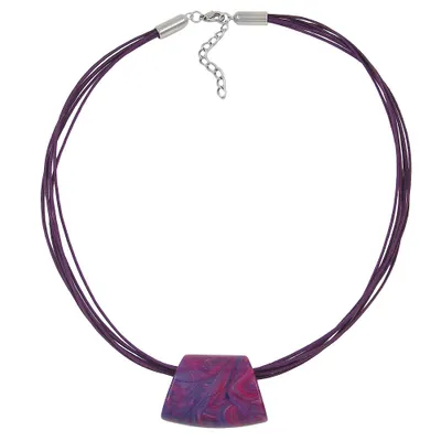 Produktbild von Kette Kunststoffperle Trapez lila-pink-blau glänzend Kordel dunkellila 45cm lila pink blau 28x27mm
