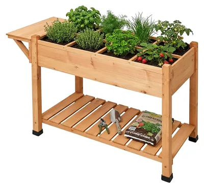 Image de Jardinière surélevée Relaxdays, 8 compartiments, 2 étagères, H x l x P : 81 x 128 x 56 cm, balcon et terrasse, table de jardinage, bois de sapin, orange