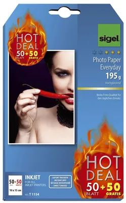 Obrázok produktu pre SIGEL T1154 InkJet-Everyday Photo Paper - 10x15 cm, vysoký lesk, 195 g/m2, 50+50 listov