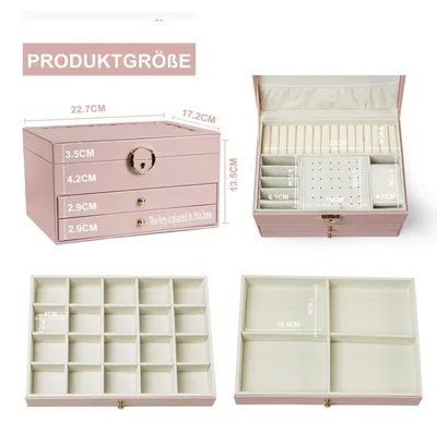 Produktbild von ADEL DREAM Schmuckkasten dreistöckige Schmuckbox Schmuckschatulle mit linearem Design Schmuckaufbewahrung Geburtstags- und Feiertagsgeschenk für Damen