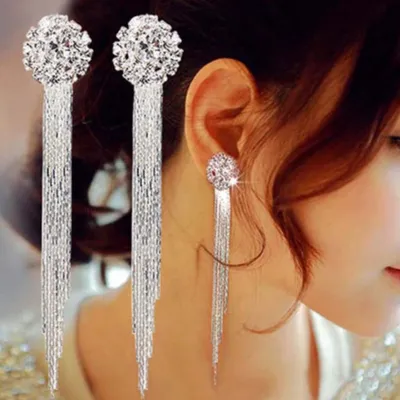 Produktbild von Glänzende Temperament Leichte Quaste Ohrringe Strass Ball Lange Baumeln Ohrringe Schmuck Zubehör