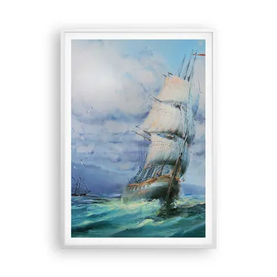 Produktbild von Gerahmtes Poster - Weißer Rahmen - Meer Segelschiff - 70x100 cm - Wand Bild - Wanddeko - Wandbilder - Kunstposter - Wandposter - Bilderrahmen - Bilder - Kunstdruck - Wandbild - P2WPA70x100-3782