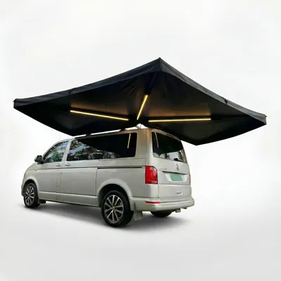 Immagine prodotto di tenda da sole 270° per auto Tenda da sole per auto, tettuccio, tenda da tetto nero/grigio 200x200cm con LED, per il lato del conducente