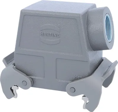 Produktbild von HARTING Han 32A Tüllengehäuse hoch, 1xM25 seitlicher Kabelabgang, mit 2 Querbügeln Verschraubung M25 Klemmbereich 9,0mm
