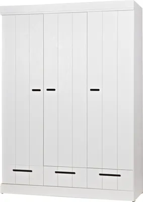 Produktbild von Woood Connect Kleiderschrank Schrankwand Kiefer, 3-Türig + Schublade, Weiß
