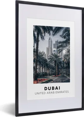 Produktbild von MuchoWow® Gerahmtes Poster Dubai - Palme - Architektur 40x60 cm - Poster mit Schwarzem Bilderrahmen Wandposter Rahmen Foto Bilder - Poster in Rahmen