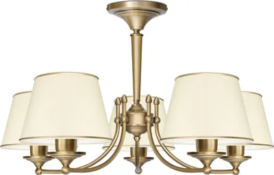 Produktbild von Kronleuchter Messing Goldpatina Stoffschirm Ecru abwaschbar Ø70x41cm 5xE27 300W Esszimmer Wohnzimmer klassisch elegant höhenverstellbar Decke