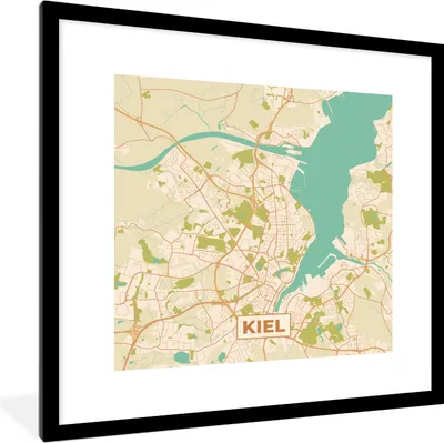 Produktbild von MuchoWow® Gerahmtes Poster Karte - Kiel - Vintage - Stadtplan 40x40 cm - Poster mit Schwarzem Bilderrahmen Wandposter Rahmen Foto Bilder - Poster - Plakat im Rahmen