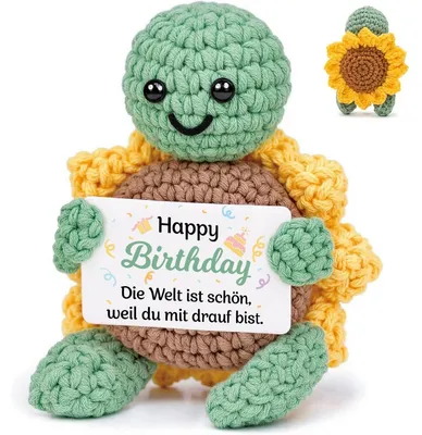Positive Sonnenblumen-Schildkröte, Geburtstagsgeschenk mit Karte