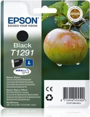 Produktbild von Epson Apple T1291 Apfel DURABrite Ultra Single Black Tinte, Schwarz, Tinte auf Pigmentbasis, 11,2 ml, 1 Stück(e), 385 Seiten