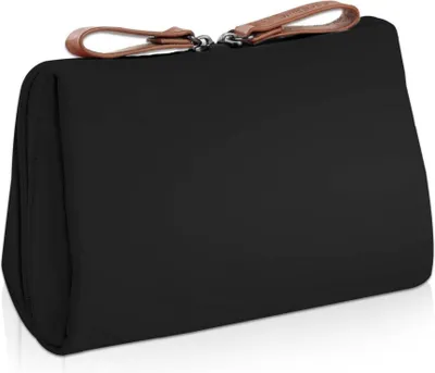 Produktbild von Aucuu Kleine Kosmetiktasche Schwarz mit Trennwand und Doppelreißverschluss