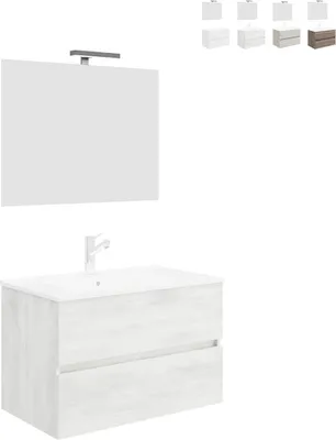 Produktbild von Moderner wandmontierter Badspiegelschrank 80 cm Waschbecken 2 Schubladen Easy 80 - Weiß
