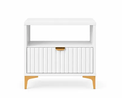 Produktbild von Mila Nachttisch mit geriffelter Front Weiß  41,5 x 42,5 x 30 cm – Eleganz und Funktionalität für Ihr Schlafzimmer