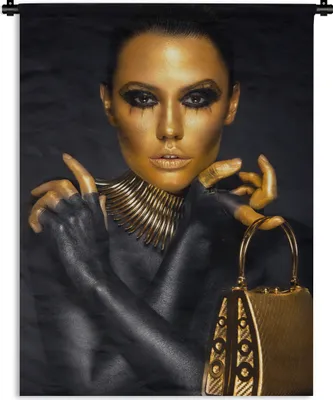 Produktbild von MuchoWow® Wandteppich Wandbehang Make-up - Tasche - Gold - Luxus - Frau 90x120 cm Tapisserie Dekoration Wandtuch - Wanddeko