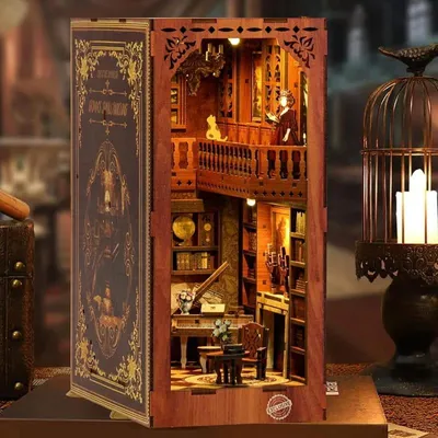 Immagine prodotto di Angolo libro fai-da-te, eleganza britannica - Puzzle 3D - 184 pezzi - Miniatura in legno con luci LED