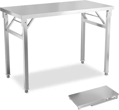 Produktbild von Edelstahltisch 60x100x85cm Arbeitstisch Klappbar, Grilltisch Edelstahl Klapptisch Küchentisch, Edelstahl Klapptisch mit Stabilem Rahmen, Metalltisch Werkbänke für Küche Bar Restaurantar