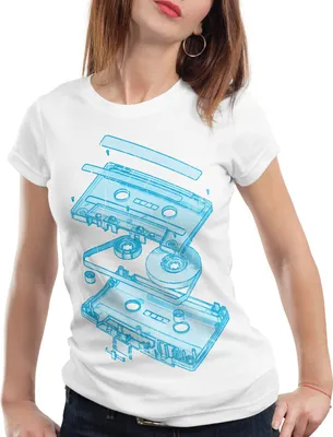 Produktbild von style3 DJ Tape T-Shirt Damen T-Shirt kassette 3D turntable retro, Farbe:Weiß, Größe:XS
