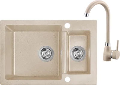 Produktbild von BADLAND SET Spültischarmatur und Granitspüle Doppelbecken CELIA 44x65 Beige | Siphon im SET!
