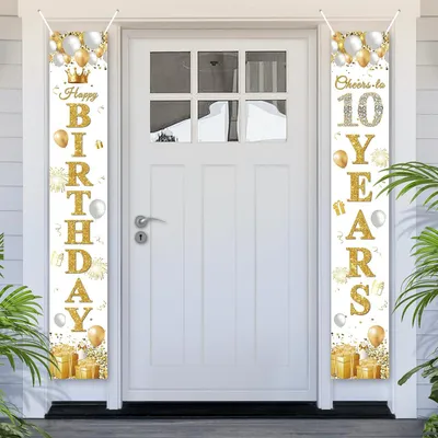 Produktbild von Geburtstagsbanner 10. Geburtstag, Weiß Gold, 180 x 30 cm, Türdekoration
