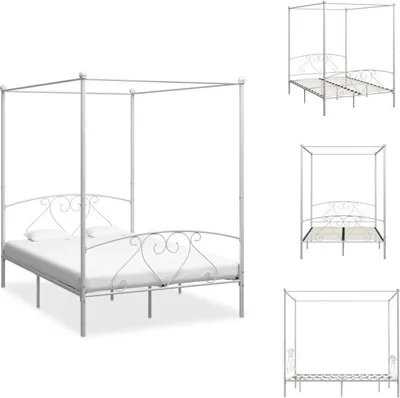 Produktbild von vidaXL Himmelbett-Gestell Weiß Metall 160 x 200 cm -  Betten & Bettgestelle