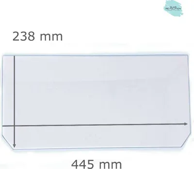 Produktbild von Kühlschrank Einlegeboden - Klarglas 4 mm - 2 abgeschrägte Ecken - 445 mm x 238 mm - (89,96 EUR / qm - Mindestbfl. 0,25 qm - Kantenb. 5,35 EUR / lfm - Eckenb. 1,00 EUR / Stck. )