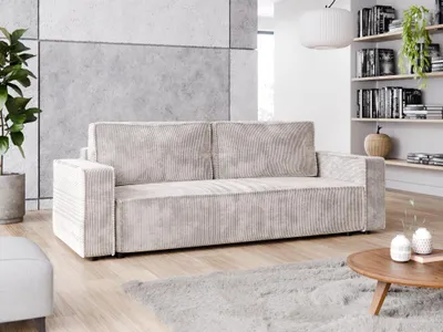 Image de Canapé convertible avec fonction couchage DL et coffre 200x140 Velours Côtelé Poso Crème BRIK