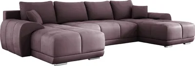 Produktbild von Ecksofa SCARLO U mit Schlaffunktion 180x360 cm, Sofa U-Form mit Bettkasten, Polsterecke, Wohnlandschaft, Sofa XXL, Samtstoff - Rosa MH62