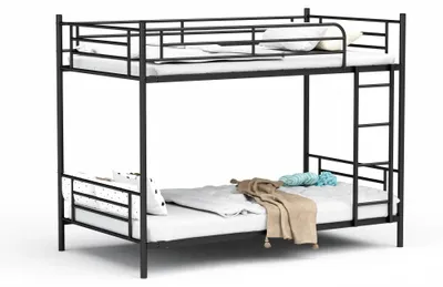Produktbild von Etagenbett - Stahlrahmen - 90 x 190 cm - Treppe und Kletterleiter - Hohe Schutzgitter - Fallschutz - Schwarz