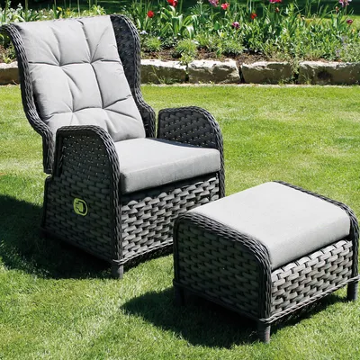 Produktbild von Rattan Comfort Relaxsessel verstellbare Rückenlehne Polster + Fußteil
