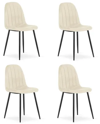 Image de Chaise - Leobert - Padva - Velours Beige Clair/Pieds Noirs - 44,5 X 53 X 87 Cm - Lot De 4