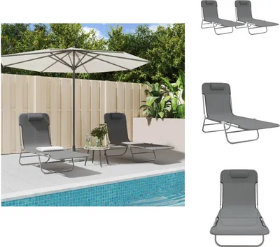 Image de vidaXL Bain de soleil pliable 2 pcs. Gris Textilène et acier - Bains de soleil