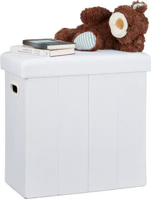 Produktbild von Relaxdays Faltbarer Sitzhocker, HxBxT: 49,5 x 46 x 25,5 cm, mit Stauraum, Griffe, Leinen, Polyester, MDF, weiß